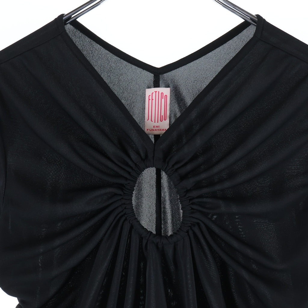NO BRAND(ノーブランド) FETICO フェティコ ×STUDIOUS サークルカット半袖Tシャツ ブラウス ブラック レディース FTC252-0421