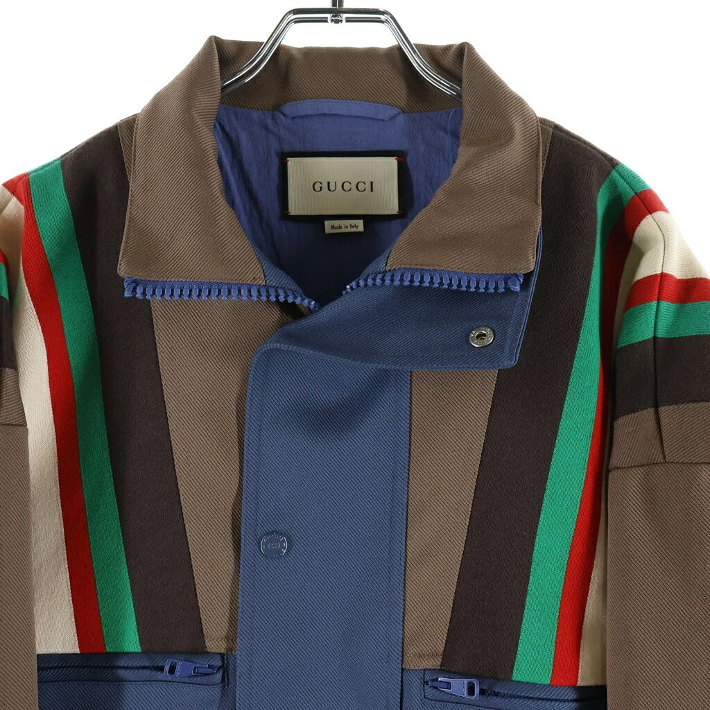GUCCI(グッチ) 20SS シェリーライン ドリルジップアップ ブルゾン ジャケット ネイビー/ブラウン 614483 Z4203