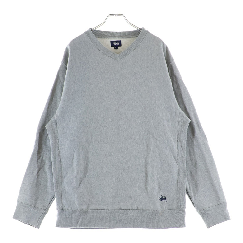 STUSSY(ステューシー) フロントロゴ刺繍スウェット クルーネックトレーナー グレー