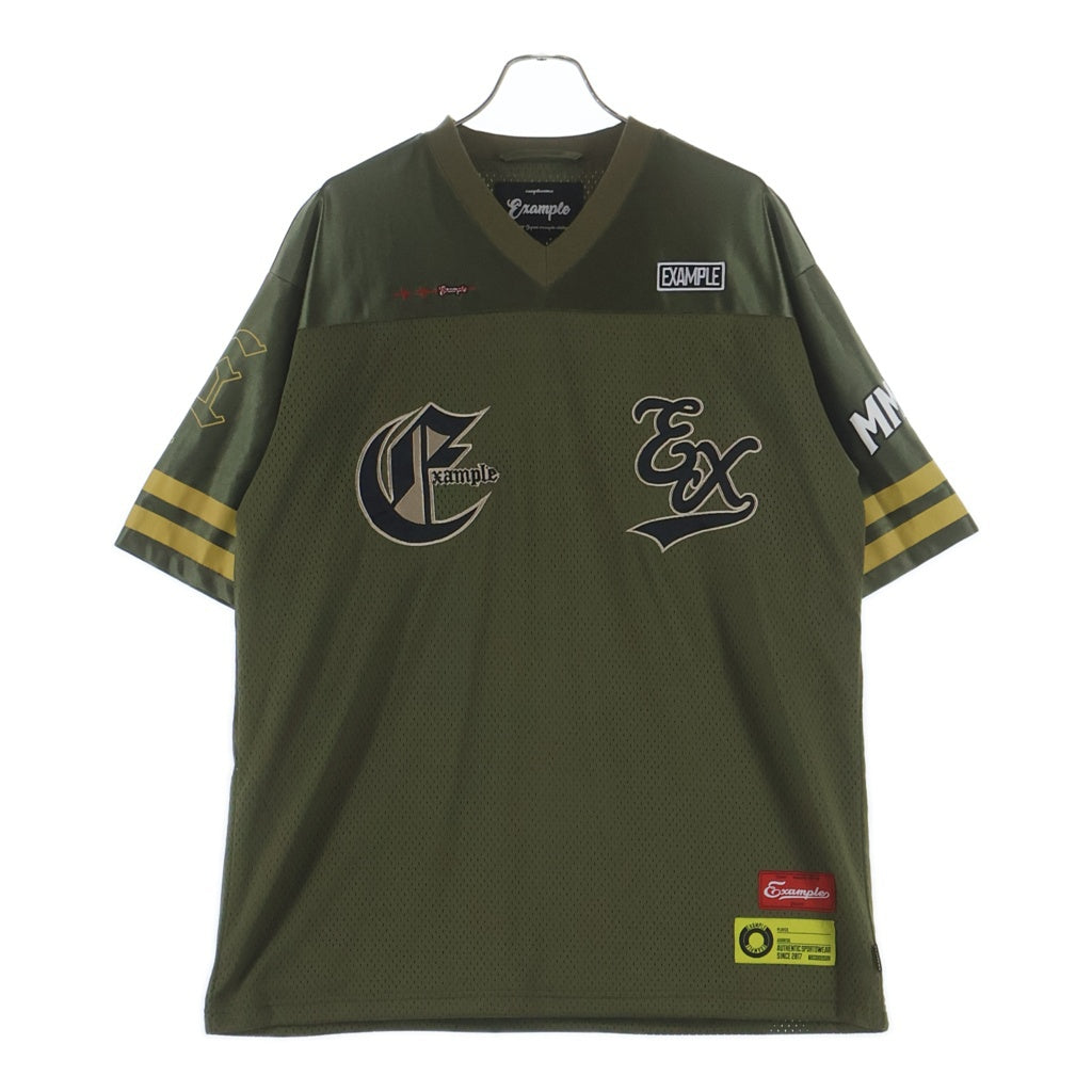 EXAMPLE(エグザンプル) MESHSATIN FOOTBALL S/S メッシュサテン フットボールシャツ カーキ
