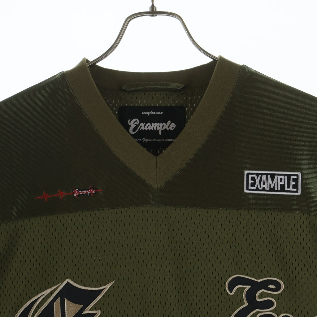EXAMPLE(エグザンプル) MESHSATIN FOOTBALL S/S メッシュサテン フットボールシャツ カーキ