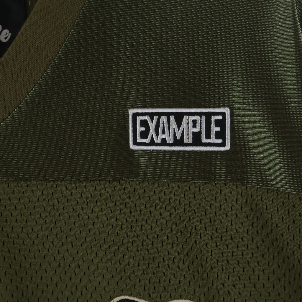 EXAMPLE(エグザンプル) MESHSATIN FOOTBALL S/S メッシュサテン フットボールシャツ カーキ