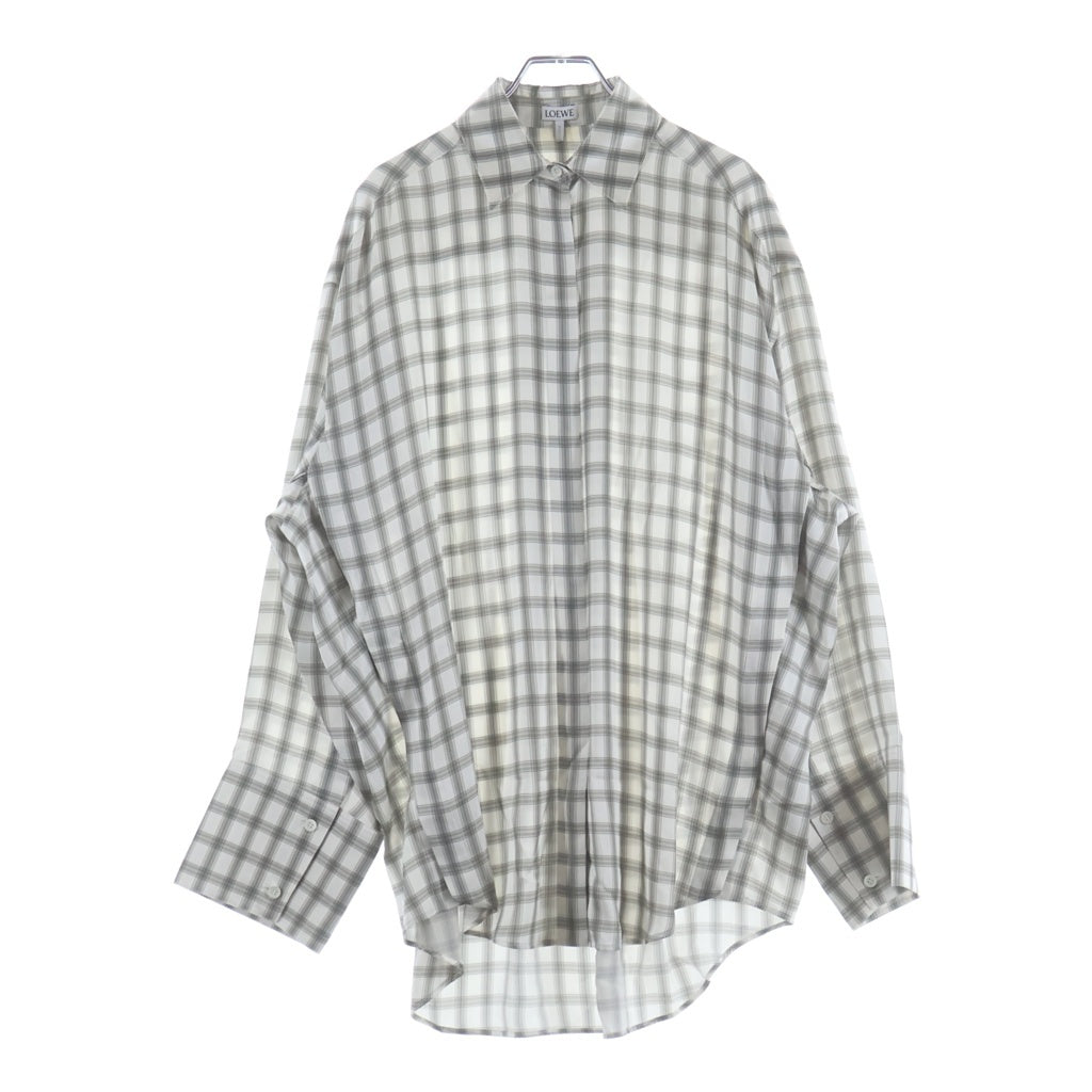 LOEWE(ロエベ) チェック柄 シルク 長袖シャツ ベージュ/ホワイト