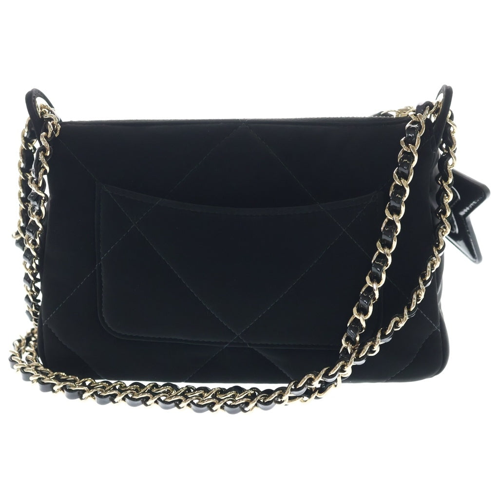 CHANEL(シャネル) マトラッセ チェーンクラッチ チェーンショルダーバッグ ベルベット エフェクトナイロン レザー ゴールド金具 ブラック レディース