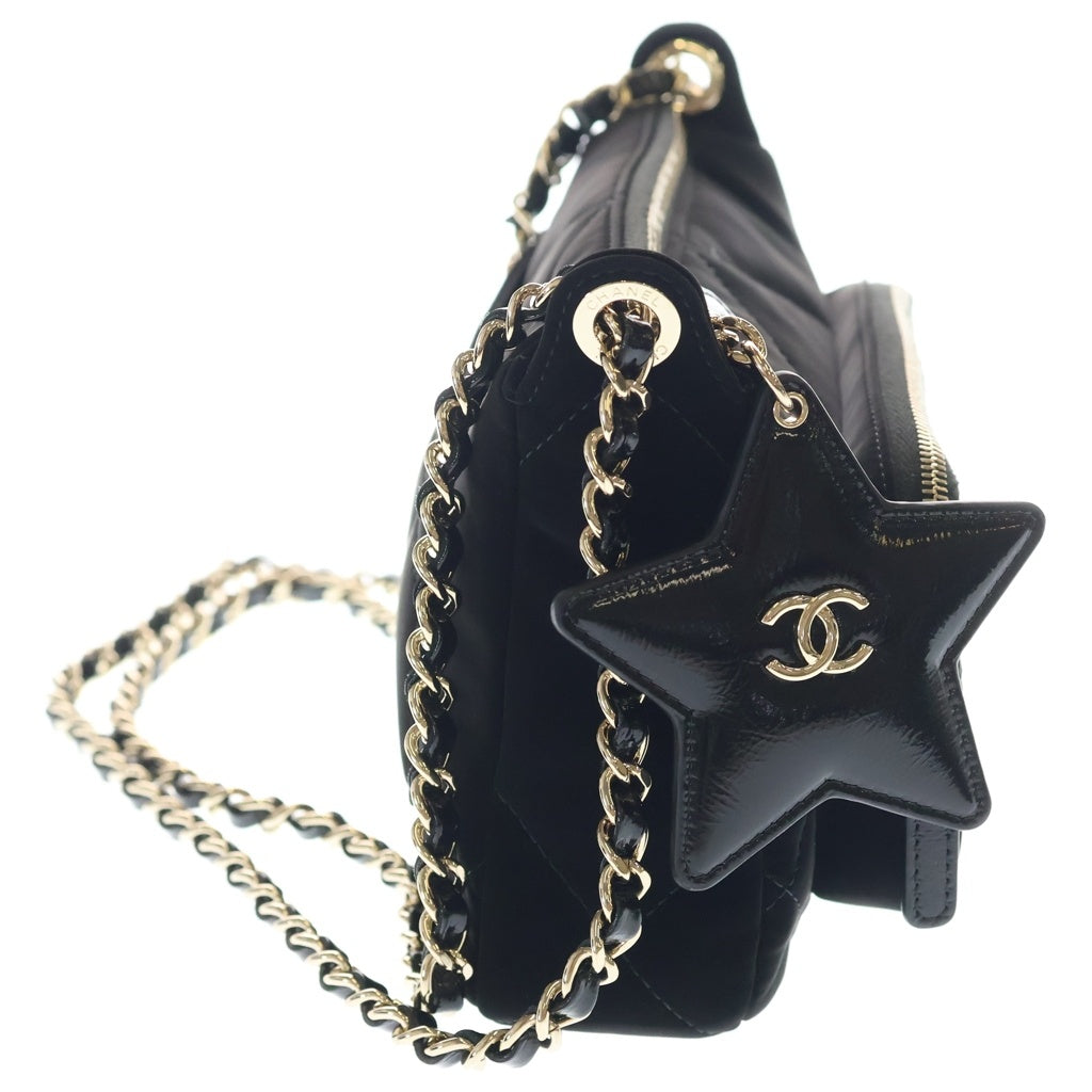 CHANEL(シャネル) マトラッセ チェーンクラッチ チェーンショルダーバッグ ベルベット エフェクトナイロン レザー ゴールド金具 ブラック レディース