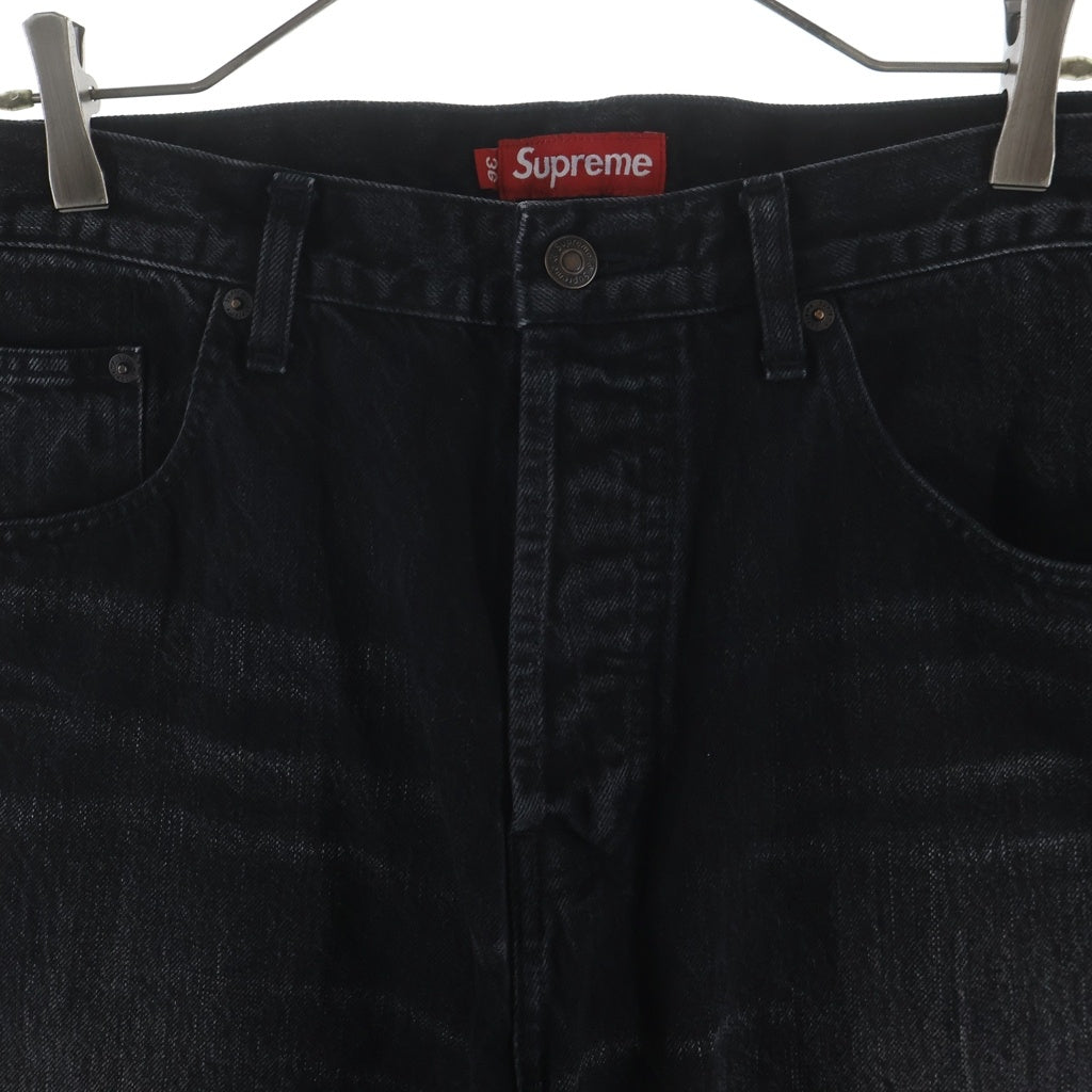 SUPREME(シュプリーム) 23AW Distressed Loose Fit Selvedge Jean スターロゴ刺繍 ディストレスド加工 ルーズフィット セルビッジ ジーンズ デニムパンツ ブラック