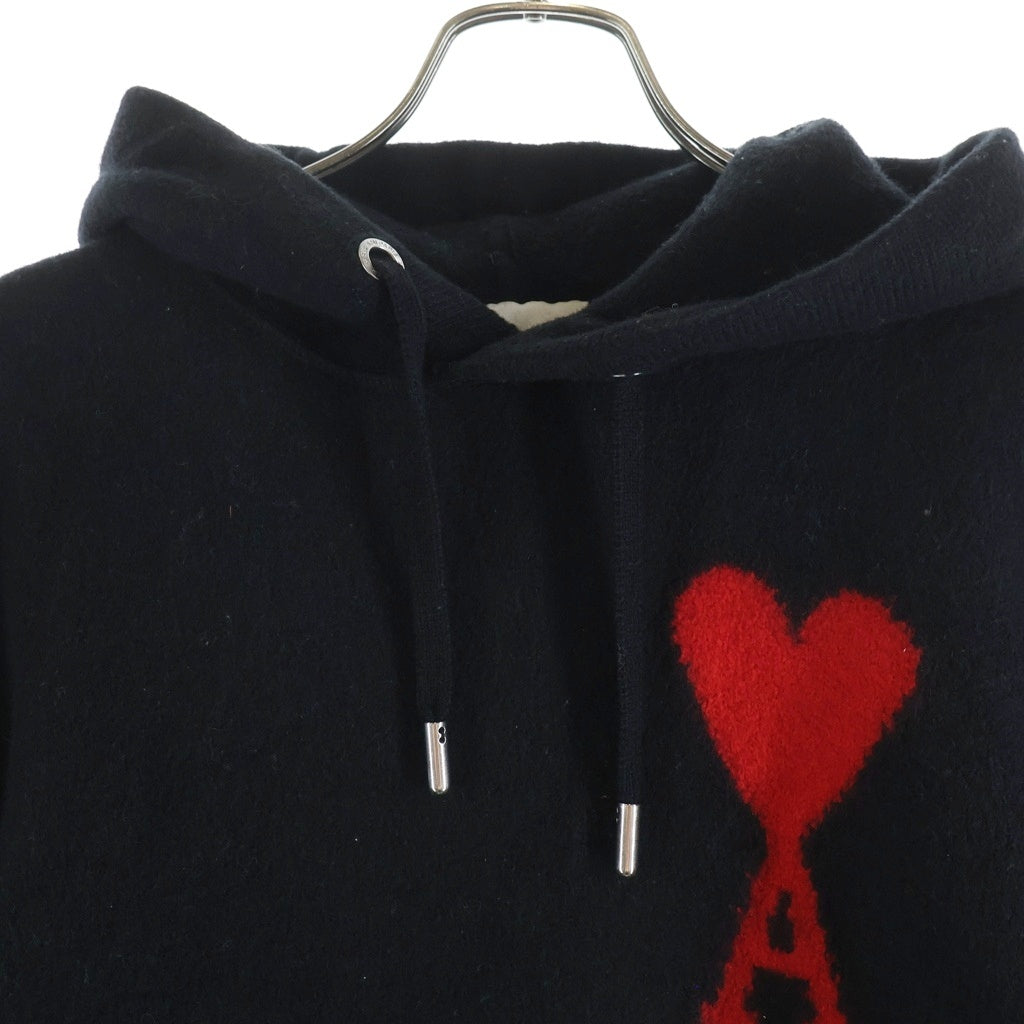 AMI Alexandre Mattiussi(アミアレクサンドルマテュッシ) AMI DE COEUR KNIT HOODIE ウールニットフーディー パーカー UKS802.018 ブラック