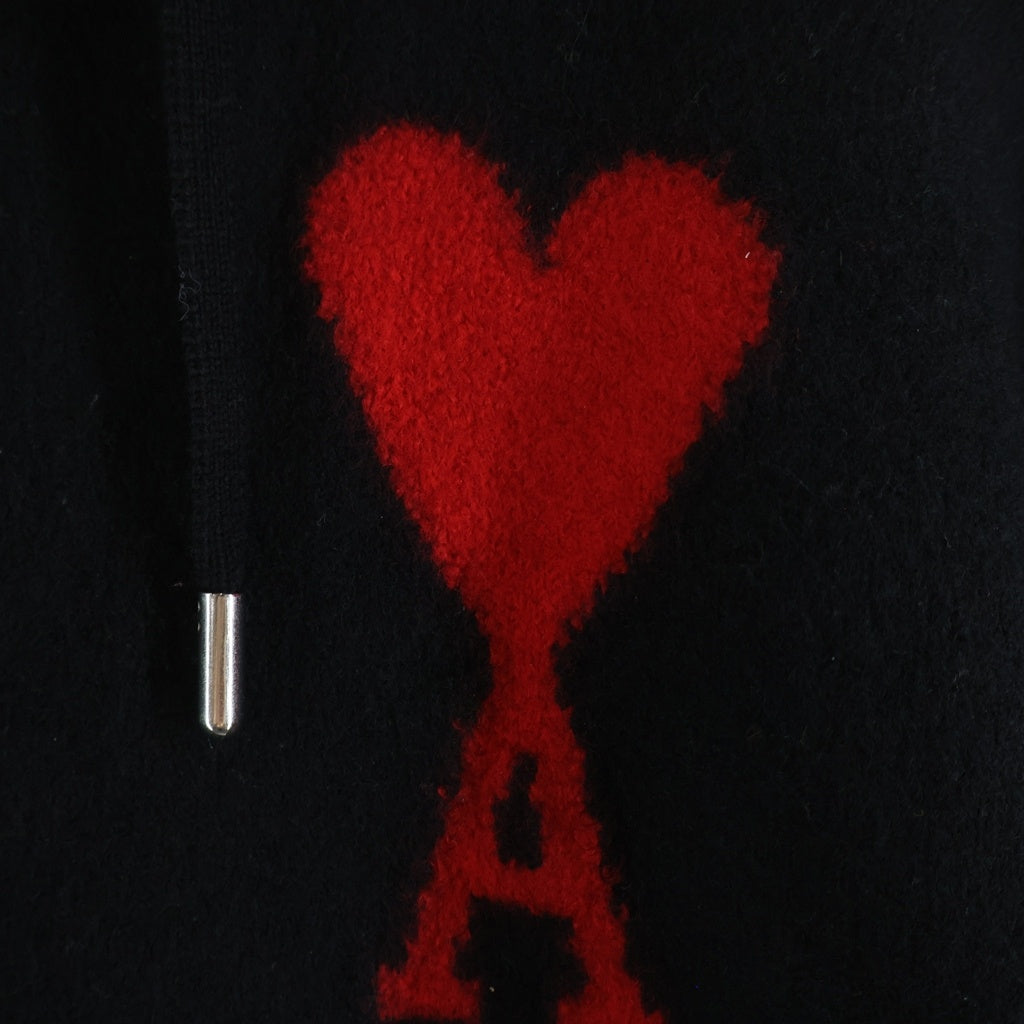 AMI Alexandre Mattiussi(アミアレクサンドルマテュッシ) AMI DE COEUR KNIT HOODIE ウールニットフーディー パーカー UKS802.018 ブラック