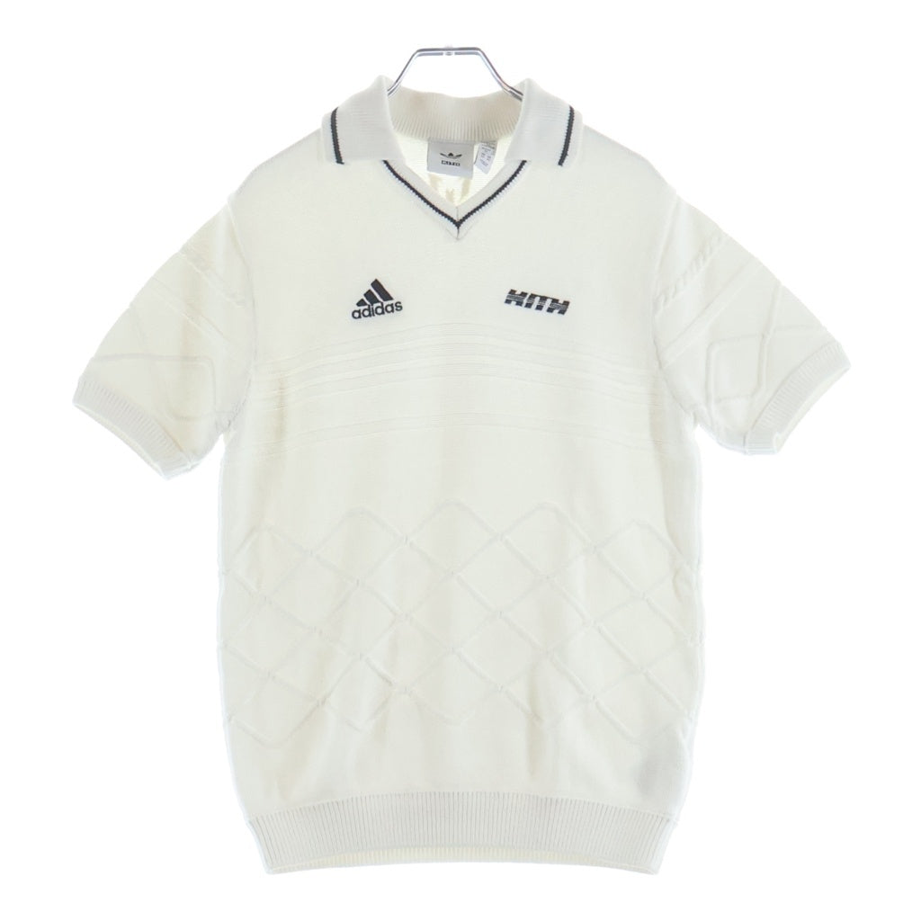 KITH(キス) ×adidas Football Knit Polo フロントロゴ刺繍 半袖ニットポロシャツ ホワイト KU4269