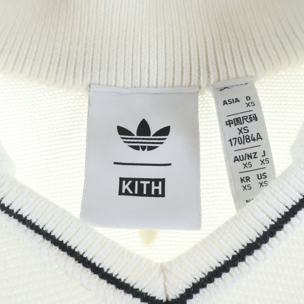 KITH(キス) ×adidas Football Knit Polo フロントロゴ刺繍 半袖ニットポロシャツ ホワイト KU4269