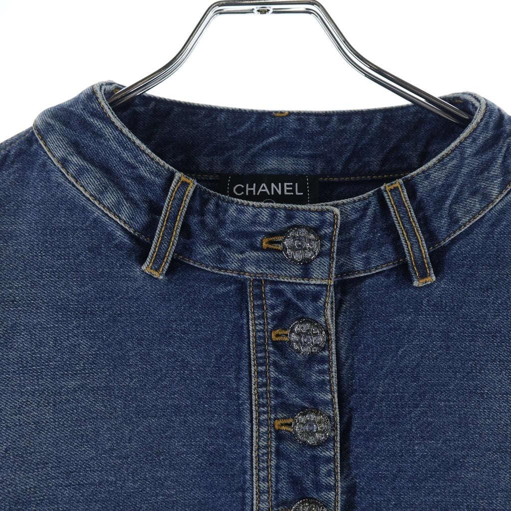 CHANEL(シャネル) 24SS ラインストーン CCボタン ウォッシュドデニム ブラウス インディゴ P76797V69116 レディース