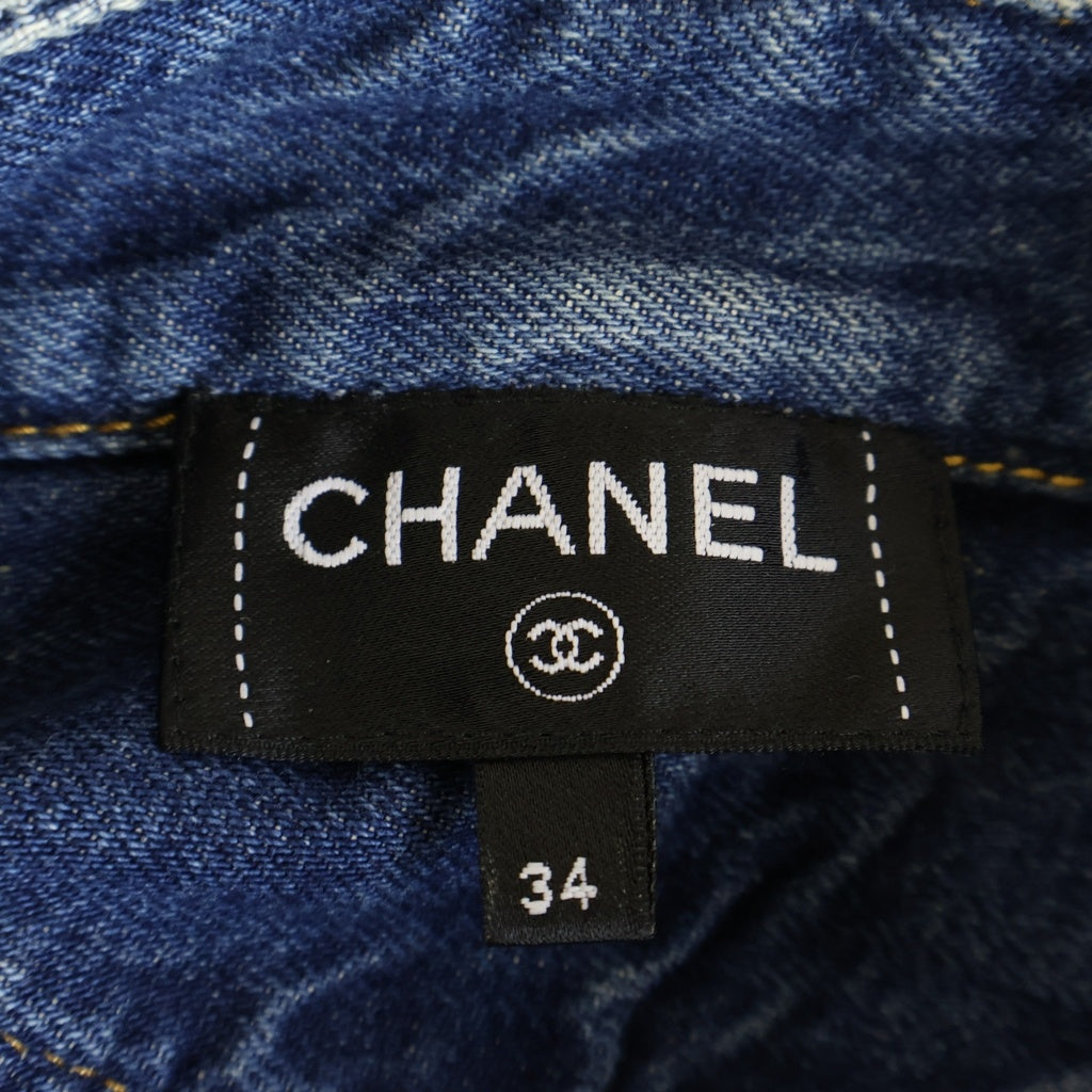 CHANEL(シャネル) 24SS ラインストーン CCボタン ウォッシュドデニム ブラウス インディゴ P76797V69116 レディース