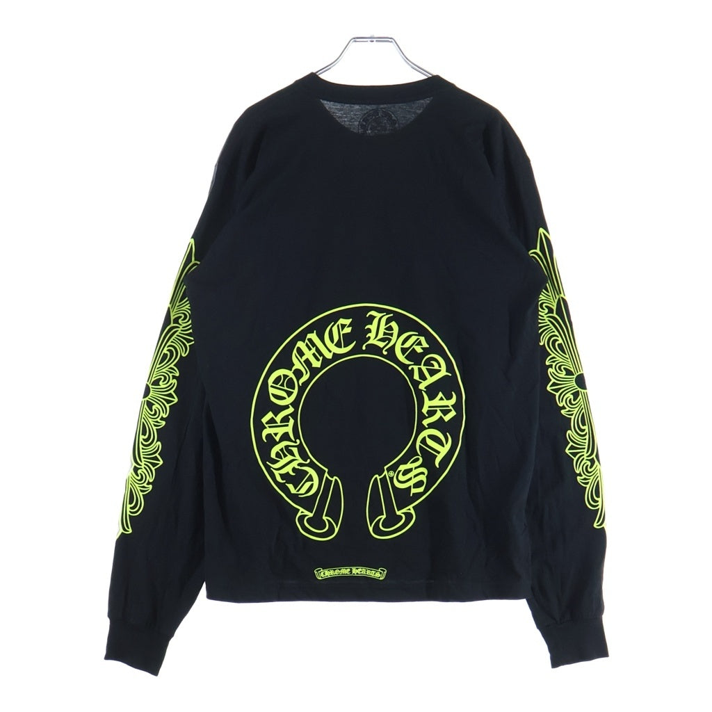 CHROME HEARTS(クロムハーツ) FLRL CRS HORSESHOE L/S 袖フローラルプリント クルーネック長袖Tシャツカットソー ブラック /イエロー