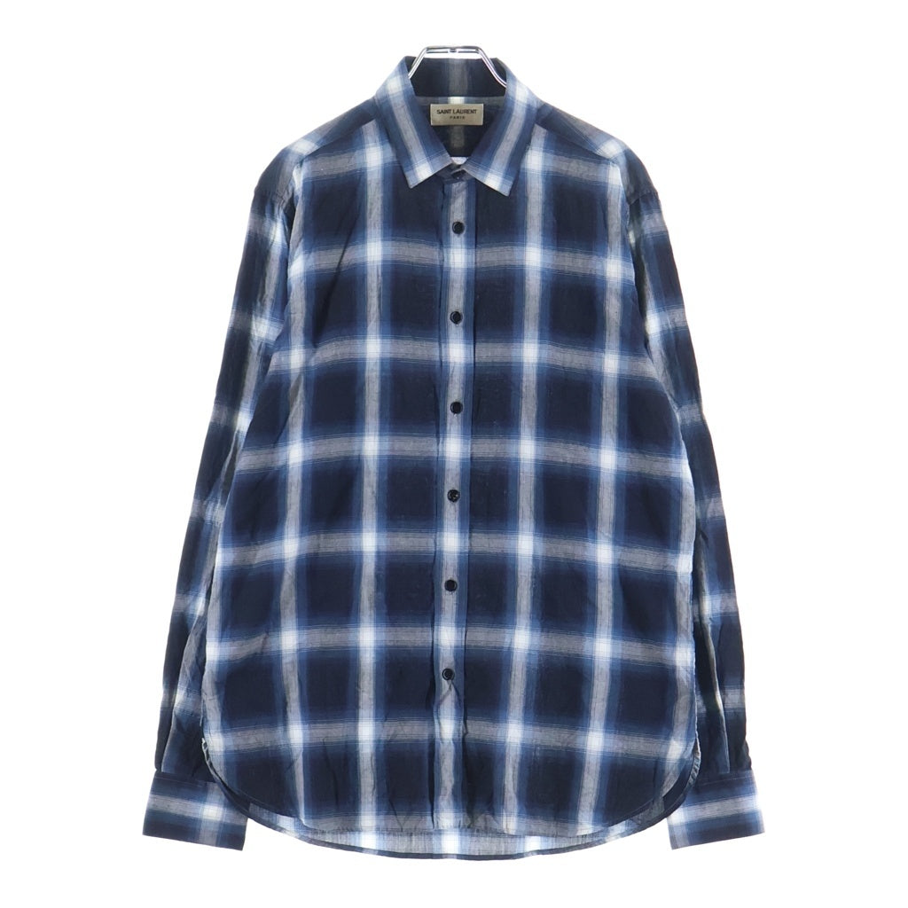 SAINT LAURENT PARIS(サンローランパリ) 14AW オンブレチェック総柄ロングスリーブシャツ 長袖シャツ ブルー/ホワイト 340855 Y854F