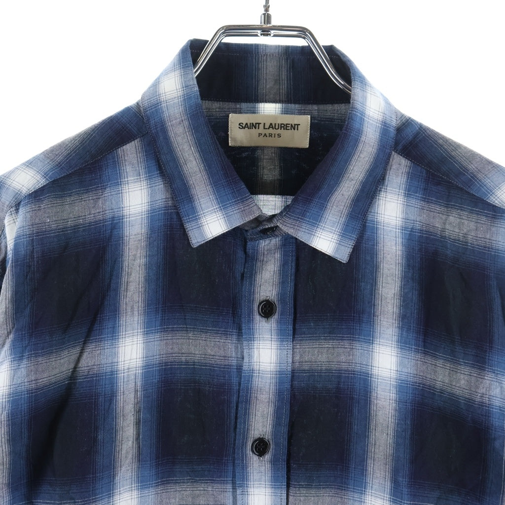 SAINT LAURENT PARIS(サンローランパリ) 14AW オンブレチェック総柄ロングスリーブシャツ 長袖シャツ ブルー/ホワイト 340855 Y854F