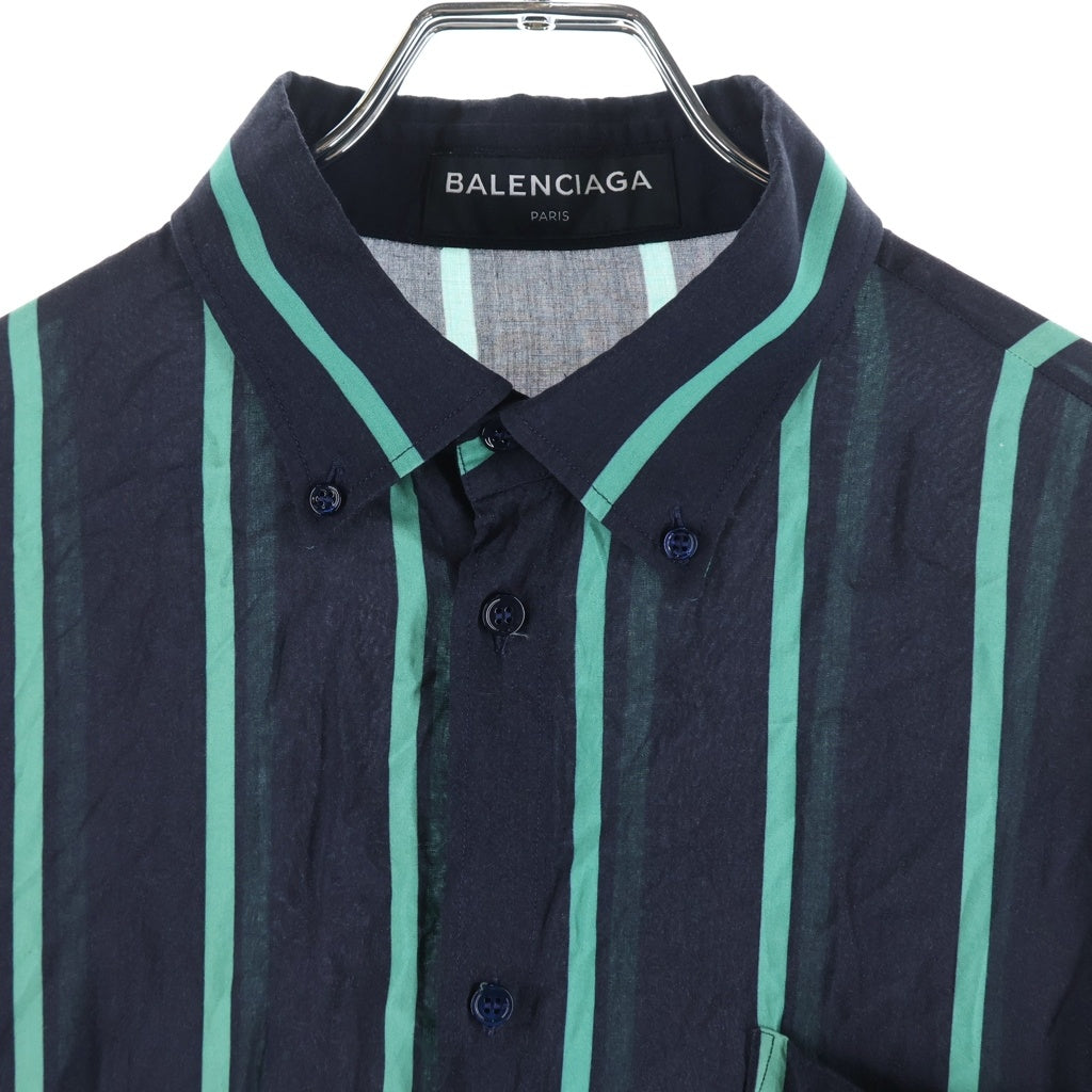 BALENCIAGA(バレンシアガ) ロングシャツ ストライプ長袖シャツ ブラック/グリーン 508453 TYA05