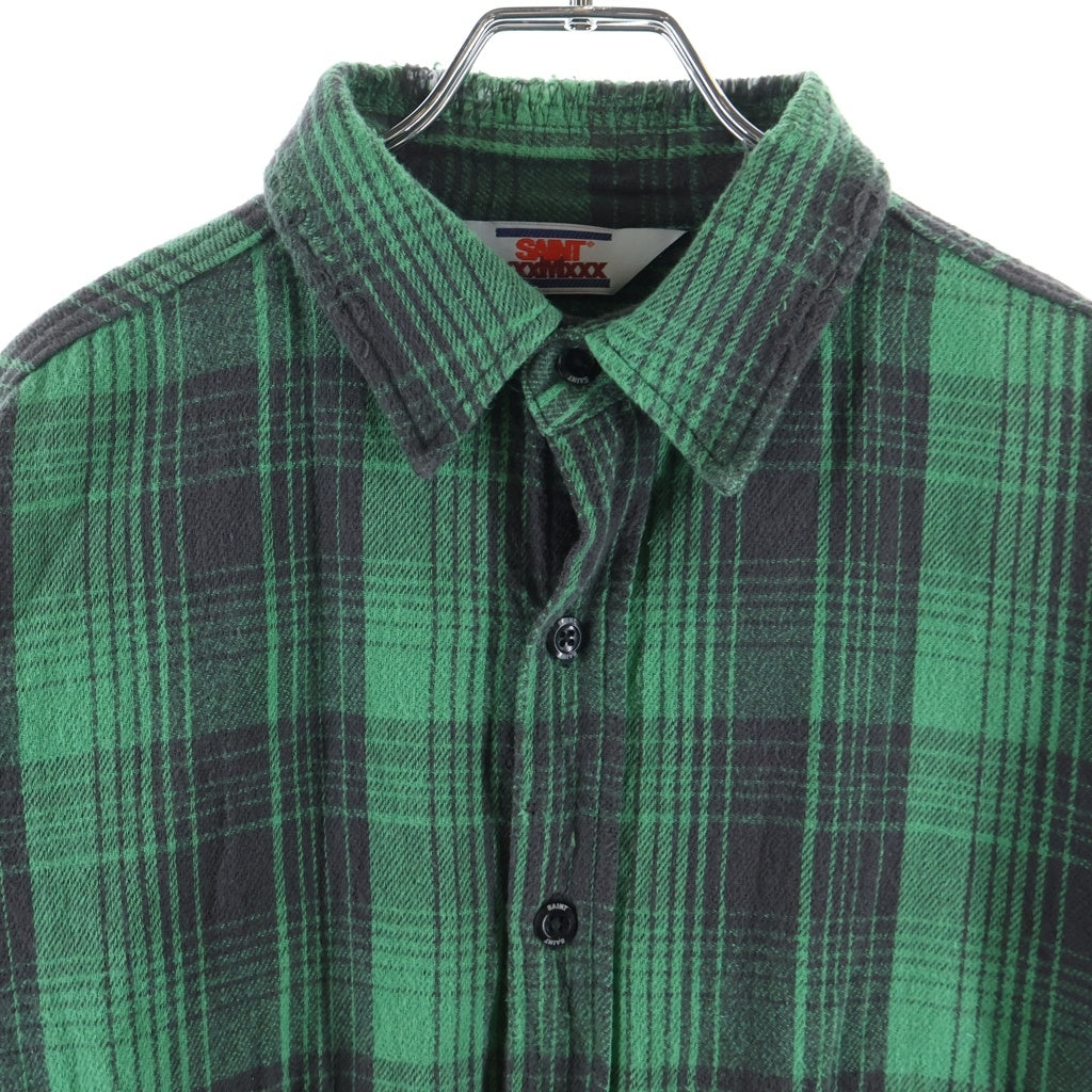 SAINT MICHAEL(セントマイケル) FRNL CHECK SHIRT カットオフ加工 フランネルシャツ グリーン SM-YS8-0000-024