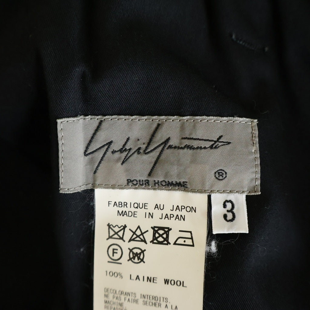 Yohji Yamamoto POUR HOMME(ヨウジヤマモト プールオム) ウール ワイドスラックス バルーンパンツ ベルトループ ドローコード ブラック