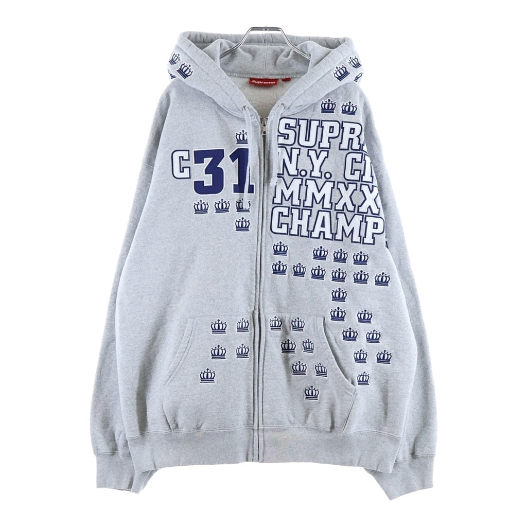 SUPREME(シュプリーム) 25AW League Champs Zip Up Hooded Sweatshirt ロゴ刺繍 ジップアップパーカー フーディー グレー