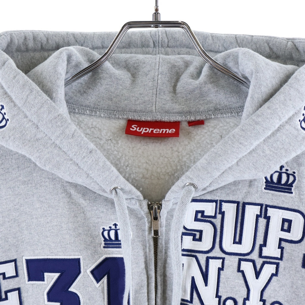 SUPREME(シュプリーム) 25AW League Champs Zip Up Hooded Sweatshirt ロゴ刺繍 ジップアップパーカー フーディー グレー