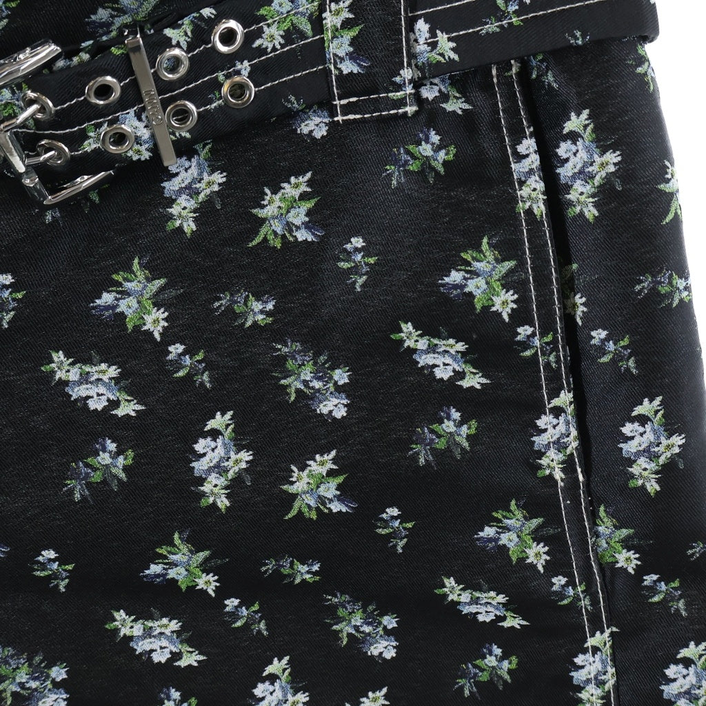 GANNI(ガニー) FLORAL JACQUARD SHORTS フローラル ジャガード レディース ショーツ 花柄 ダブルアイレットベルト ブラック