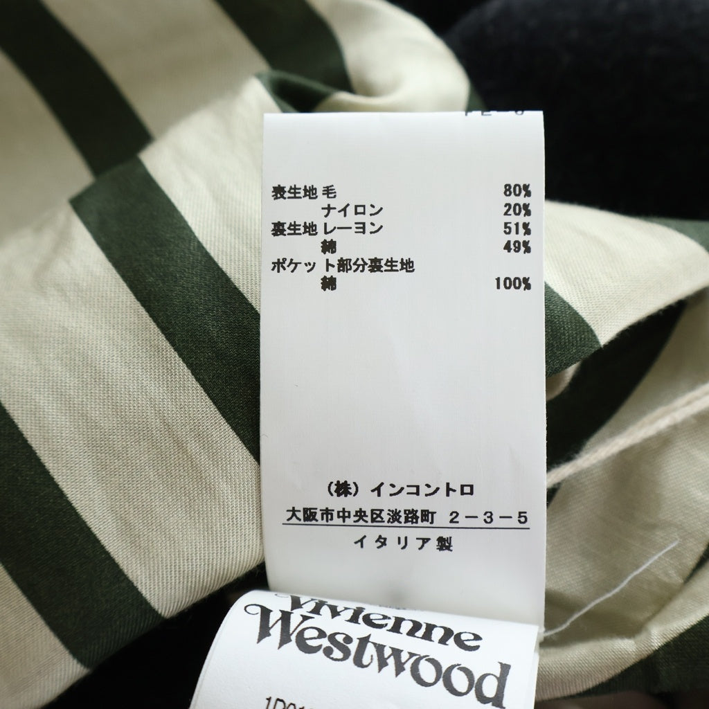 Vivienne Westwood(ヴィヴィアンウエストウッド) オーブボタン ウール ロングコート ストライプ裏地 レディース チャコールグレー