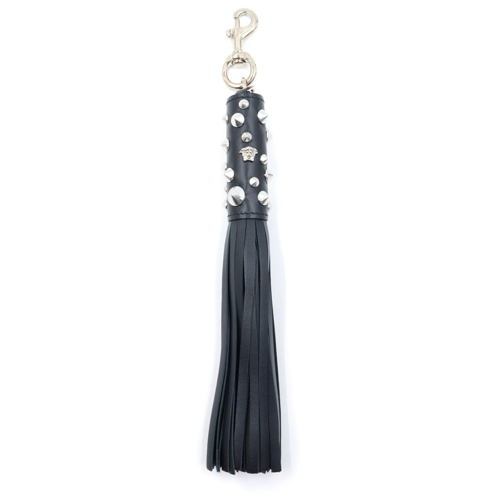 VERSACE(ヴェルサーチ) LEATHER STUDDED TASSEL KEY CHAIN レザー スタッズ タッセル キーホルダー ブラック