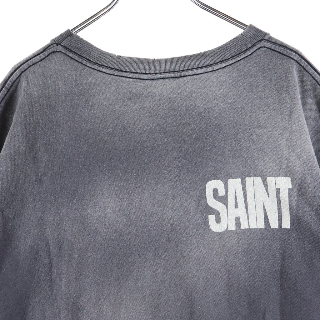 SAINT MICHAEL(セントマイケル) 24SS LM SS TEE BEATING ヴィンテージ加工プリント半袖Tシャツ グレー SM-YS8-0000-C44
