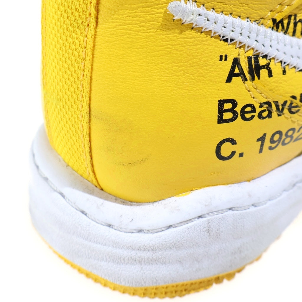 NIKE(ナイキ) ×OFF-WHITE AIR FORCE 1 MID SP LTHR オフホワイト エアフォース1 ミッドカットスニーカー ホワイト/イエロー US9.5/27.5cm DR0500-101
