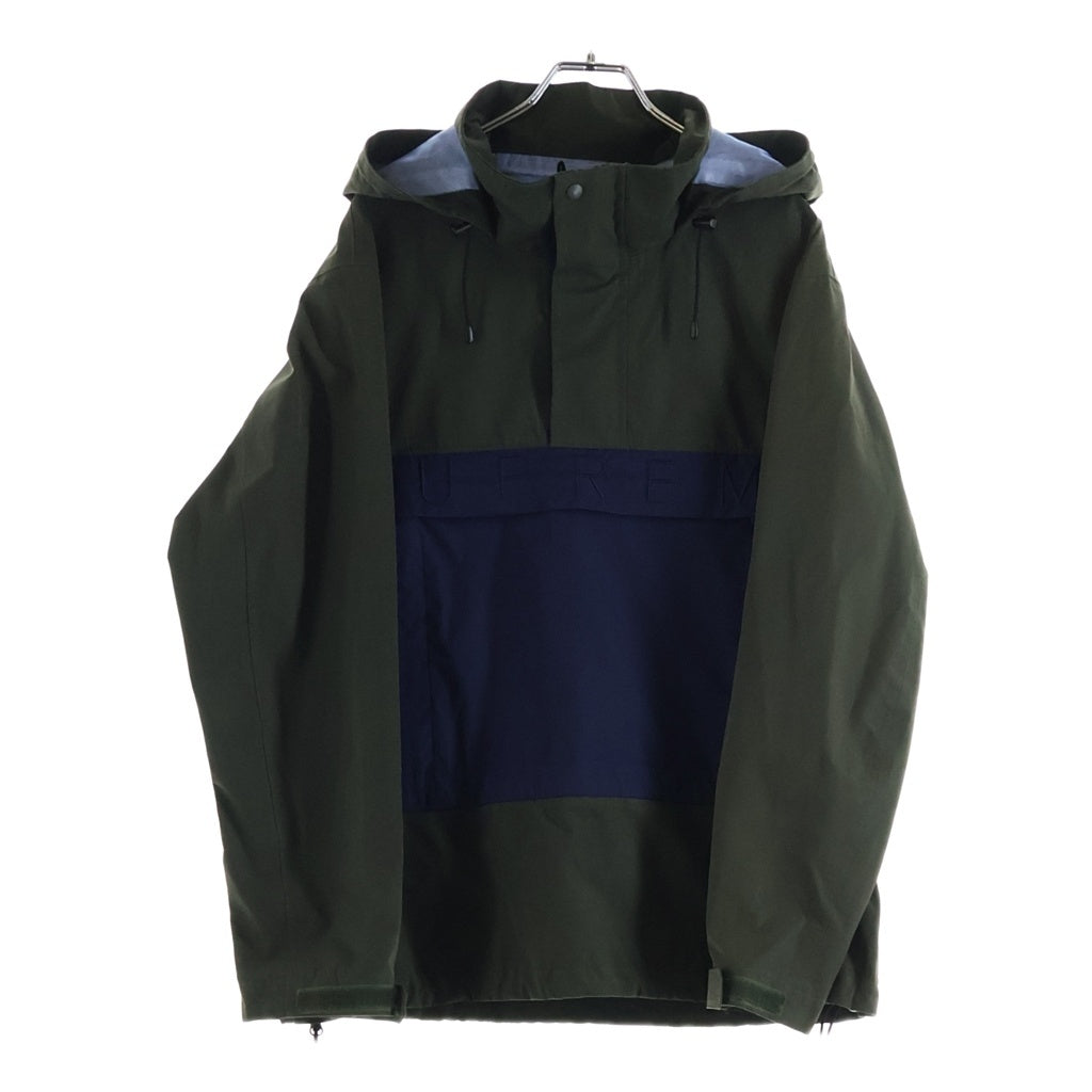 SUPREME(シュプリーム) 15AW Block Stripe Taped Seam Pullover フロントロゴ刺繍 ナイロンジャケット オリーブ/ブルー