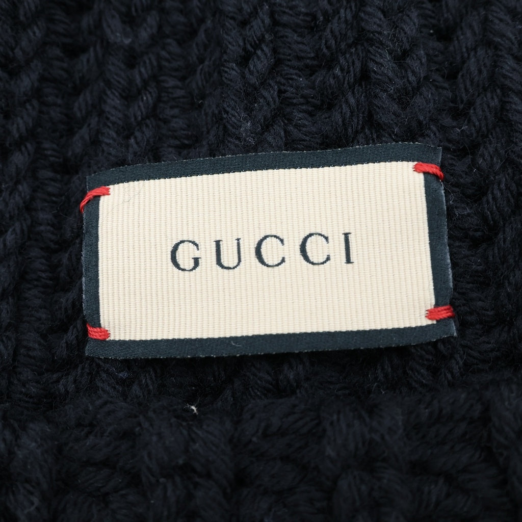 GUCCI(グッチ) フロント ロゴパッチ ウール ニット帽 ビーニー ブラック 652656 3G206