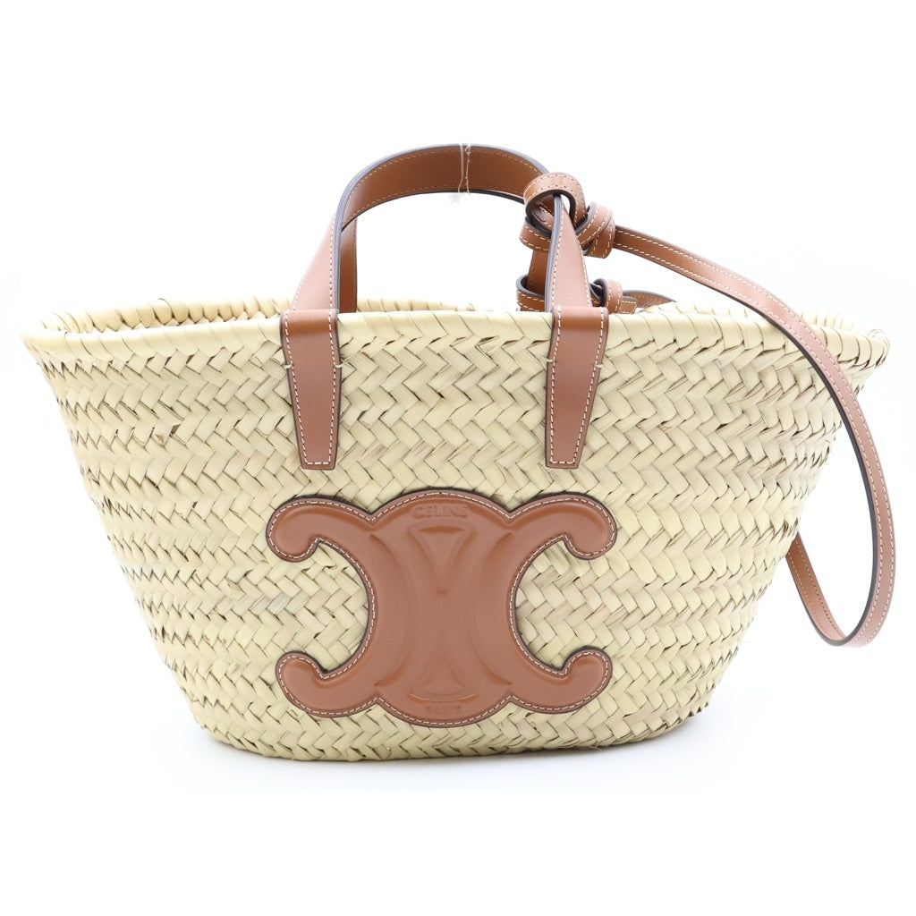 CELINE(セリーヌ) トリオンフ ミディアム クラシック パニエ トートバッグ ラフィア カーフスキン ベージュ ITUTC78GVJ3Z レディース
