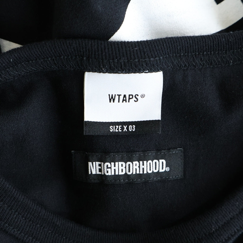 WTAPS(ダブルタップス) ×NEIHBORHOOD フロントロゴ刺繍 バッグロゴプリント 半袖Tシャツカットソー ブラック 192ATNHD-CSM01S