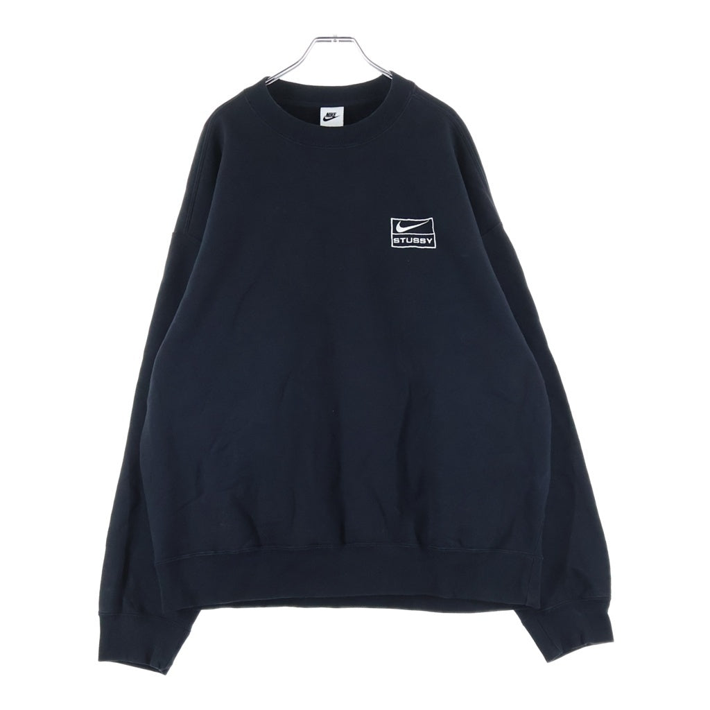 STUSSY(ステューシー) ×NIKE Fleece Crew ナイキ フリース フロントロゴ刺繍 トレーナー ブラック