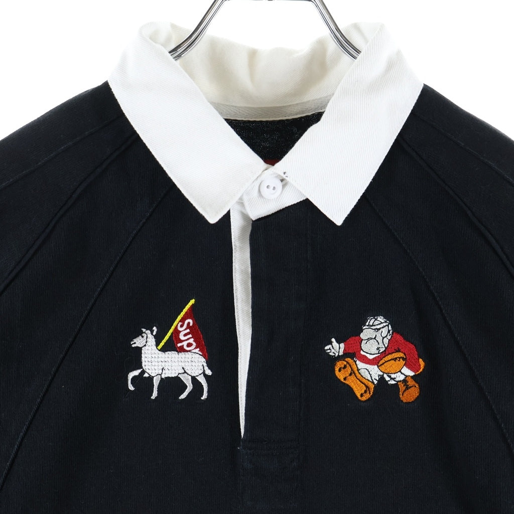 SUPREME(シュプリーム) 24SS S/S Rugby ショートスリーブ ラグビーシャツ フロントロゴ刺繍 半袖ラガーシャツ ブラック