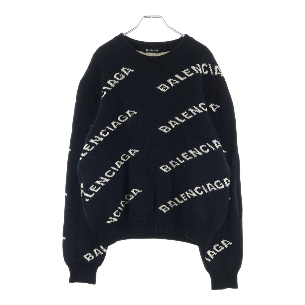 BALENCIAGA(バレンシアガ) ALLOVER LOGO SWEATER オールオーバー ロゴ 総柄 クルーネック ニット ブラック 555481T1471