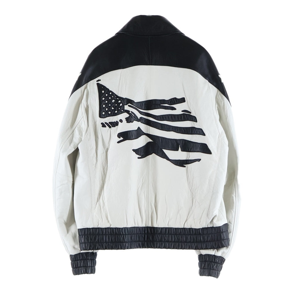 CELINE(セリーヌ) 22AW by Hedi Slimane SOFT LAMBSKIN FLAG TEDDY JACKET エディ期 バイカラー ソフトラムスキン テディジャケット ブラック/ホワイト 2ED47577H