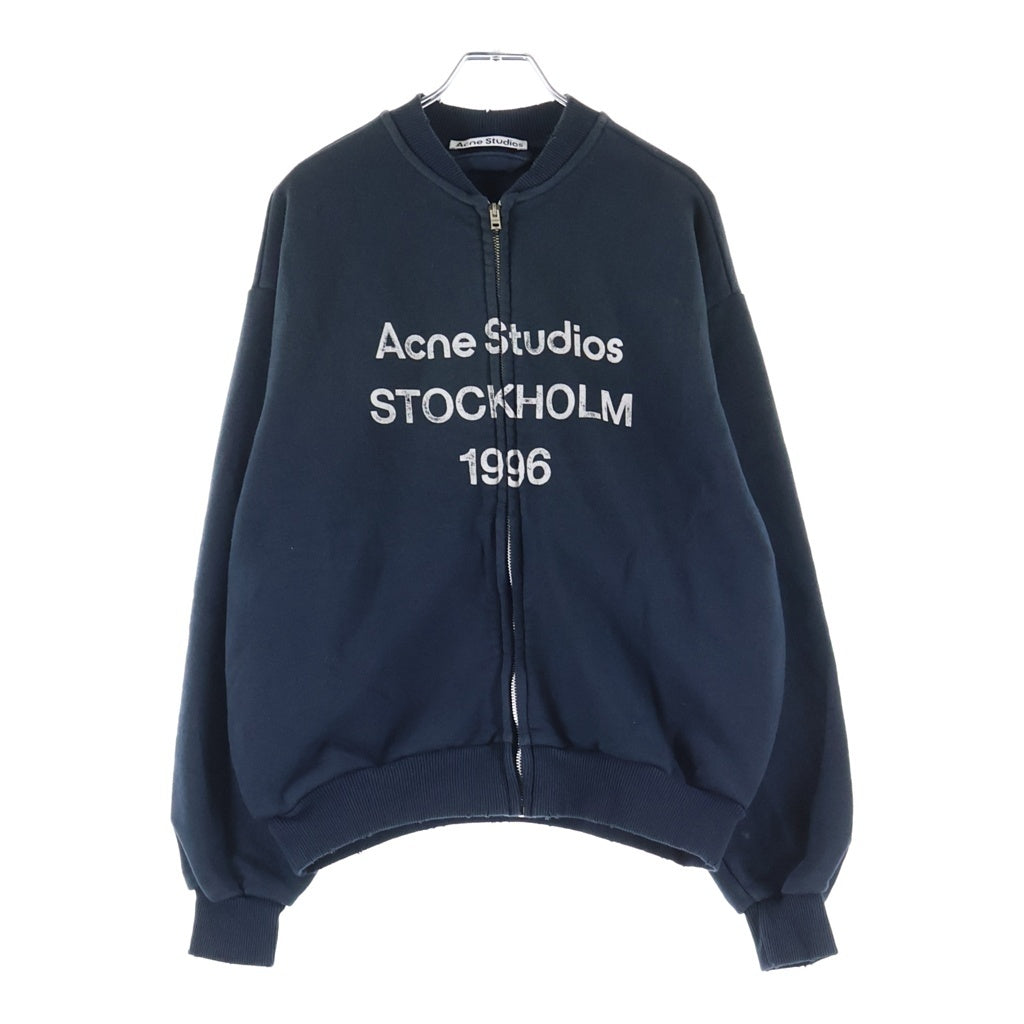 Acne Studios(アクネ ストゥディオズ) 25SS LOGO ZIP SWEATER ダメージ加工 フロントロゴ ジップアップスウェット ネイビー FN-UX-SWEA000052