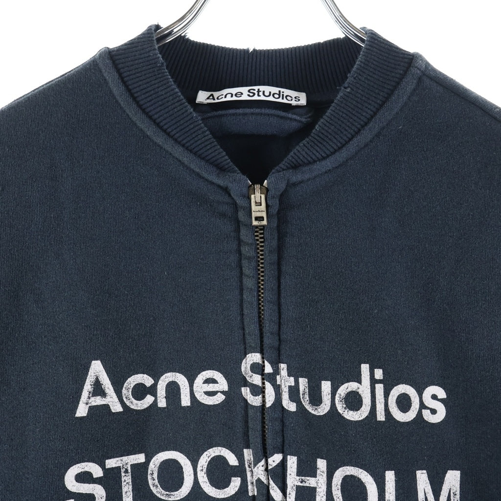 Acne Studios(アクネ ストゥディオズ) 25SS LOGO ZIP SWEATER ダメージ加工 フロントロゴ ジップアップスウェット ネイビー FN-UX-SWEA000052