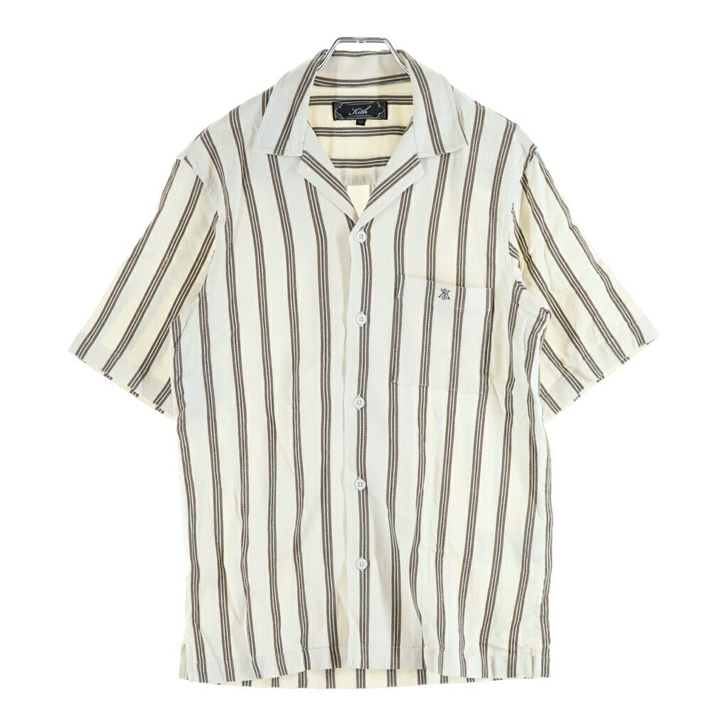 KITH(キス) 26SS TEXTURED STRIPE THOMPSON テクスチャードストライプ トンプソン キャンプカラー 半袖シャツ ホワイト