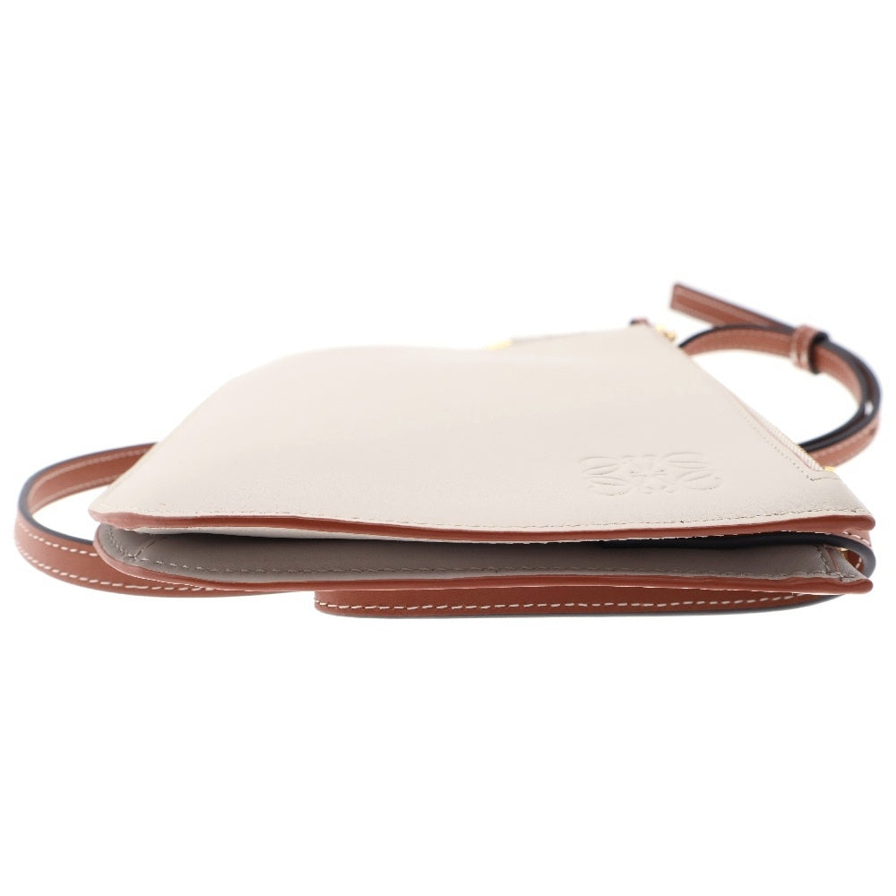 LOEWE(ロエベ) ダブルジップ ショルダーバッグ ななめ掛け バッグ ポーチ ポシェット グレージュ×ブラウン レザー ゴールド金具 113.54.Z43