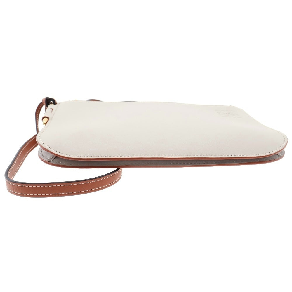 LOEWE(ロエベ) ダブルジップ ショルダーバッグ ななめ掛け バッグ ポーチ ポシェット グレージュ×ブラウン レザー ゴールド金具 113.54.Z43