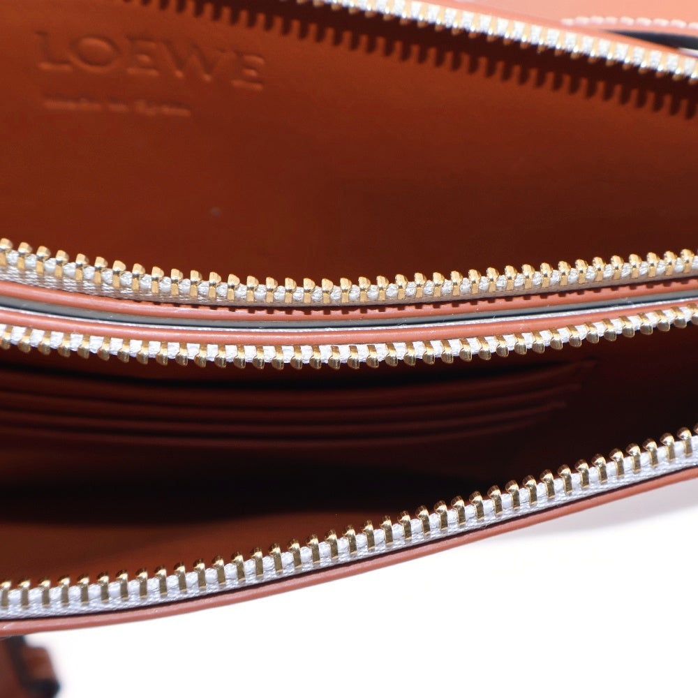 LOEWE(ロエベ) ダブルジップ ショルダーバッグ ななめ掛け バッグ ポーチ ポシェット グレージュ×ブラウン レザー ゴールド金具 113.54.Z43