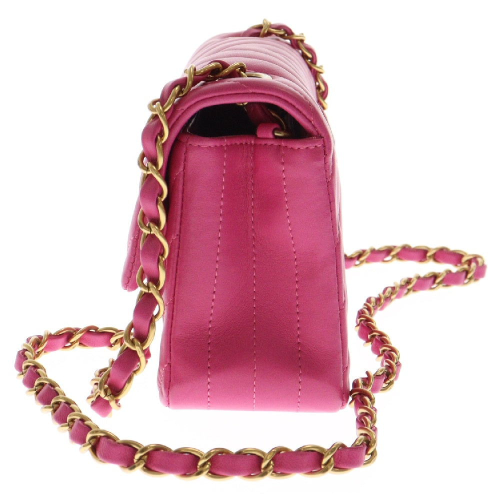 CHANEL(シャネル) シェブロン20 Vステッチ チェーンショルダーバッグ ピンク ラムスキン ゴールド金具