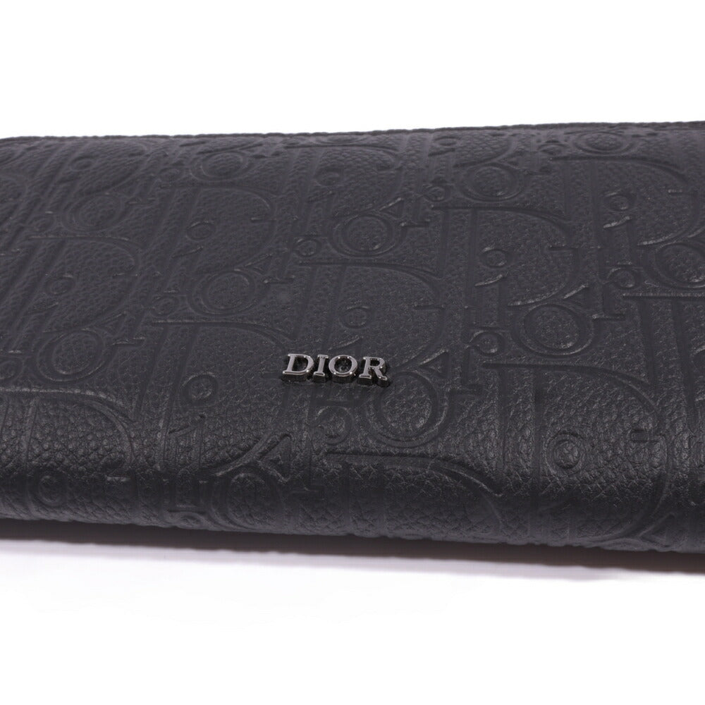 Christian Dior(クリスチャンディオール) ディオールオム オブリーク ロゴ バーティカル ラウンドファスナー ウォレット ブラック レザー 長財布