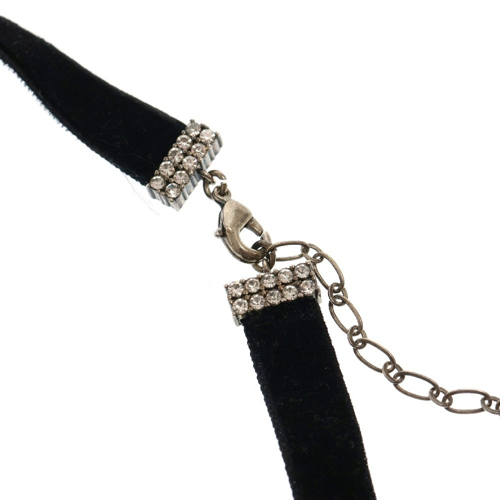 Christian Dior(クリスチャンディオール) ロゴ ラインストーン チョーカー ブラック×シルバー メタル ベロア アクセサリー