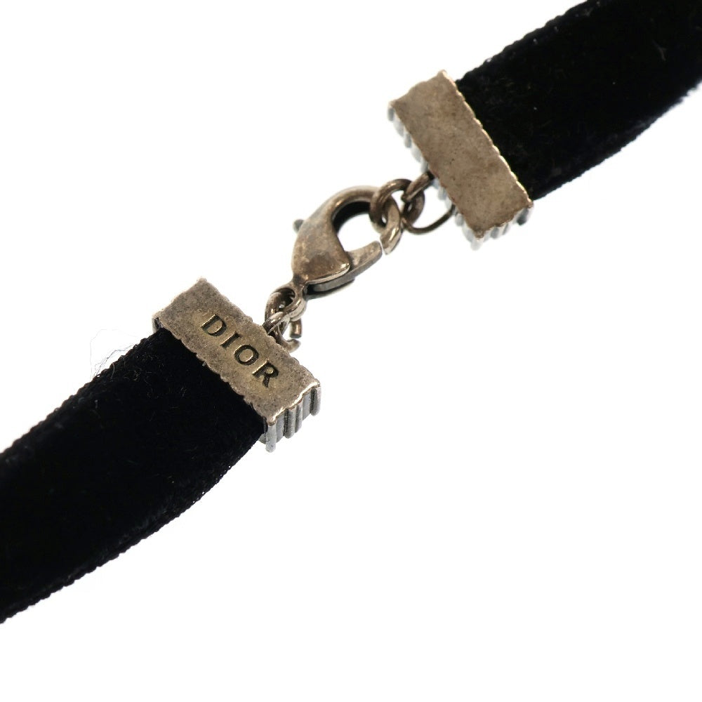 Christian Dior(クリスチャンディオール) ロゴ ラインストーン チョーカー ブラック×シルバー メタル ベロア アクセサリー