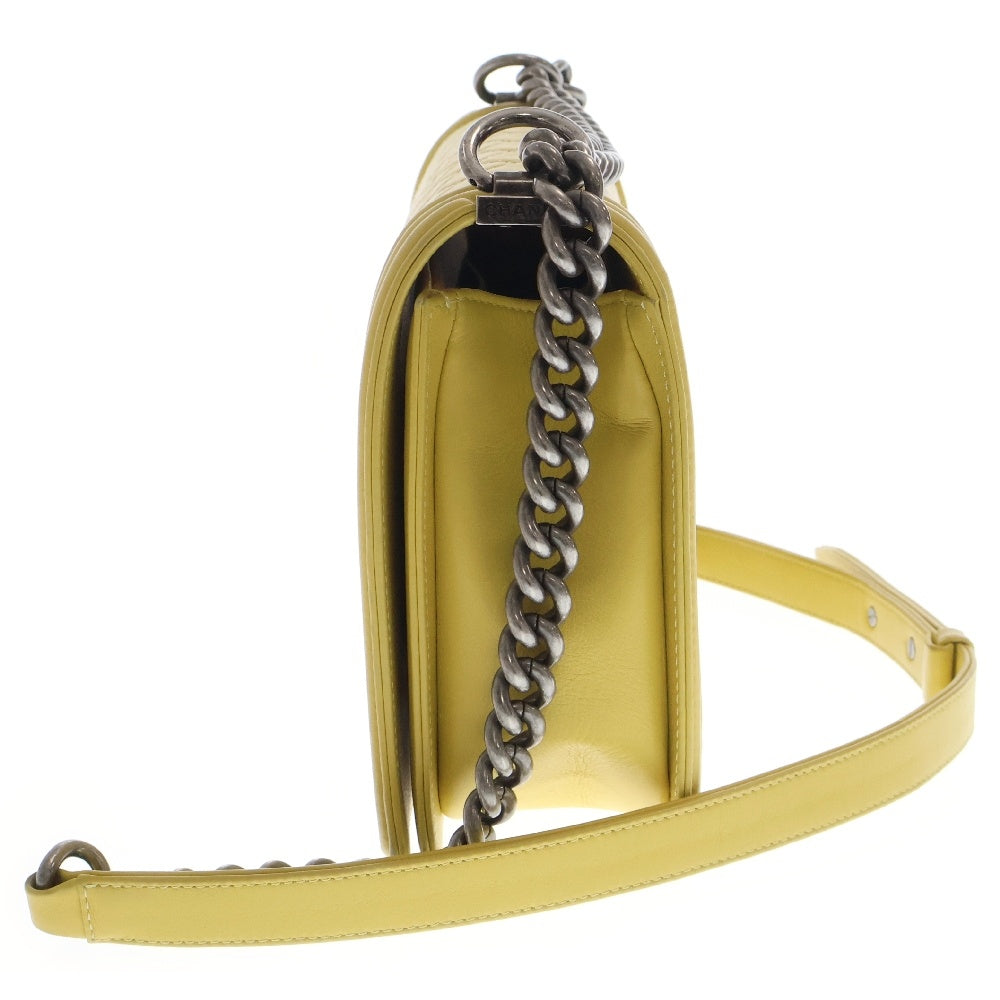 CHANEL(シャネル) ボーイシャネル チェーンショルダーバッグ イエロー ラムスキン シルバー金具 シリアルシール
