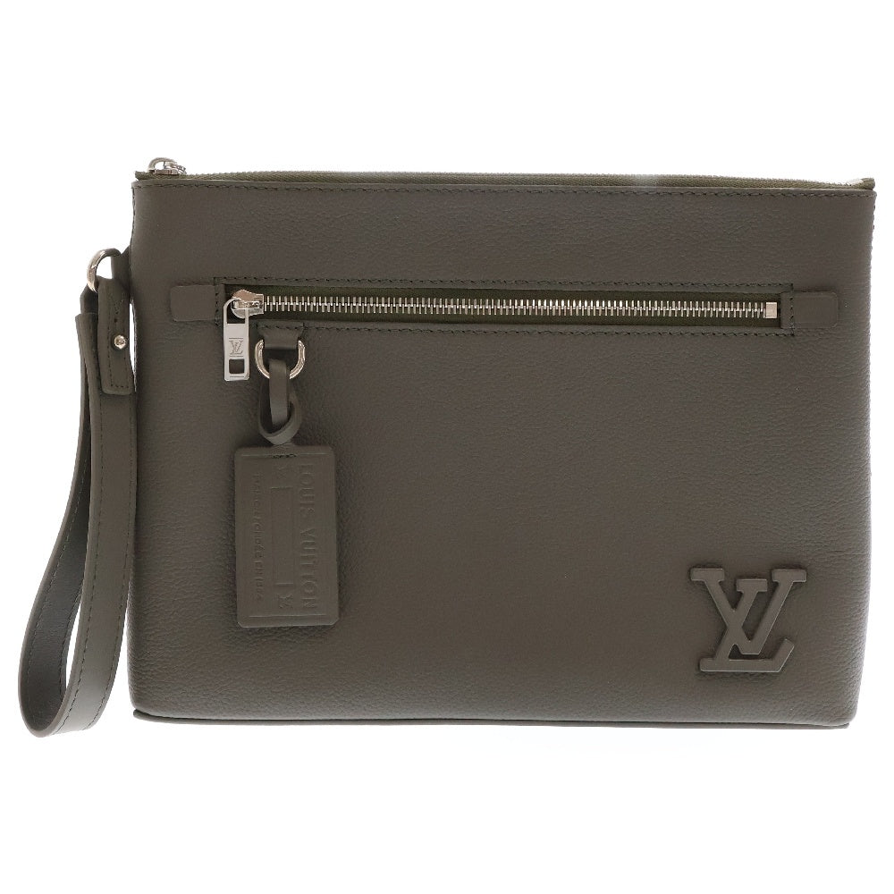 LOUIS VUITTON(ルイヴィトン) アエログラム テイクオフポーチ カーキ レザー M81735 クラッチバッグ セカンドバッグ