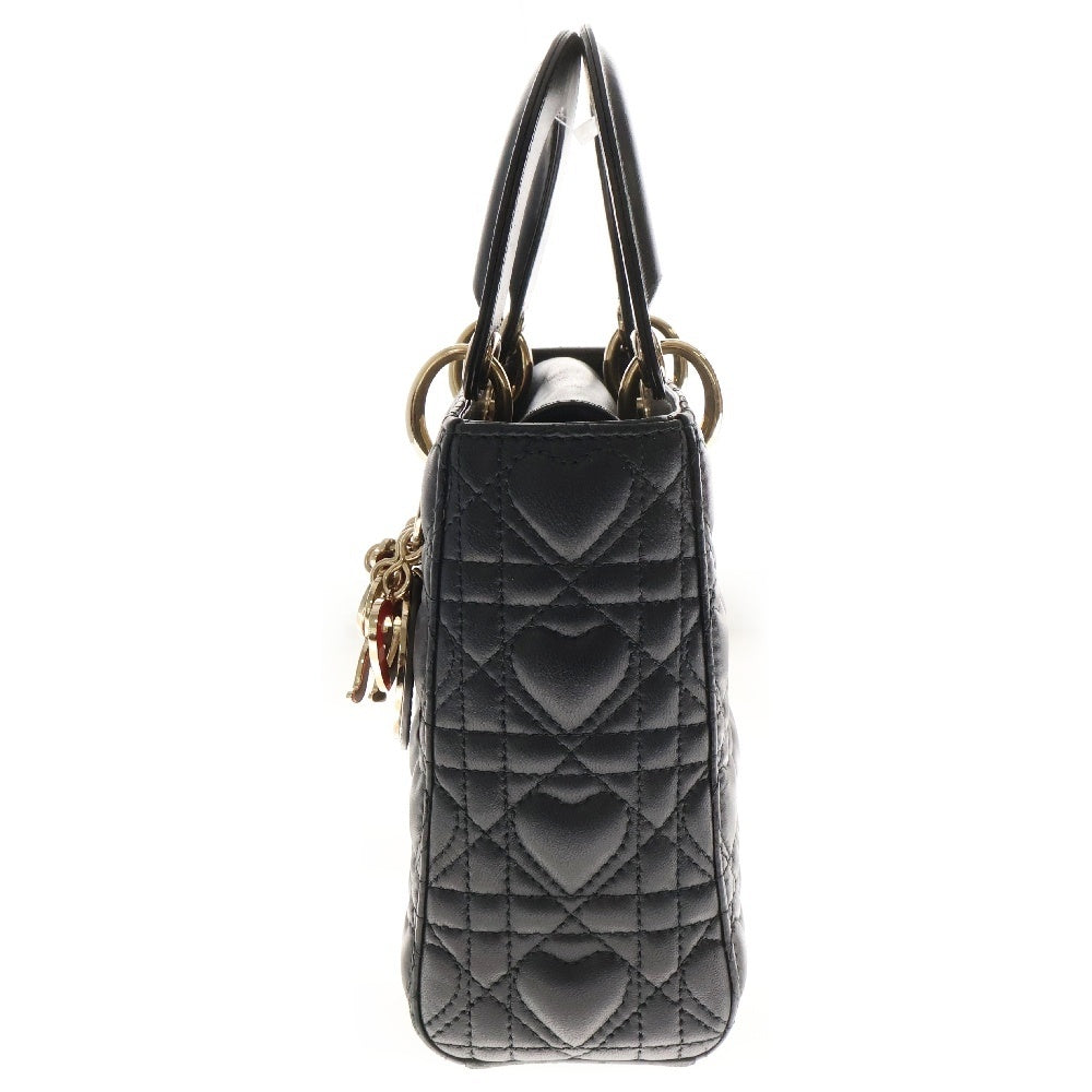 Christian Dior(クリスチャンディオール) LADY DIOR My ABCDior マイレディディオール スモール ラムスキン ハンドバッグ ショルダーバッグ ブラック レザー ゴールド金具